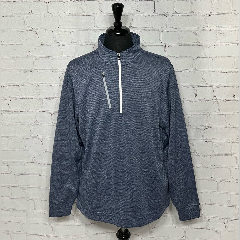 EXC! Footjoy XL Blue Heather Pinstipe Performance 1/2 Zip Golf NO COURSE LOGOS!